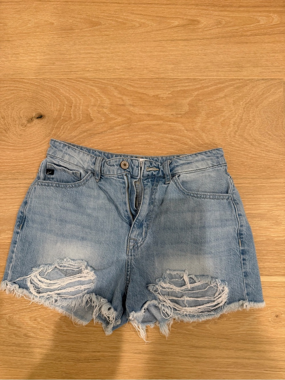 Women's Light Blue Distressed Denim Shorts